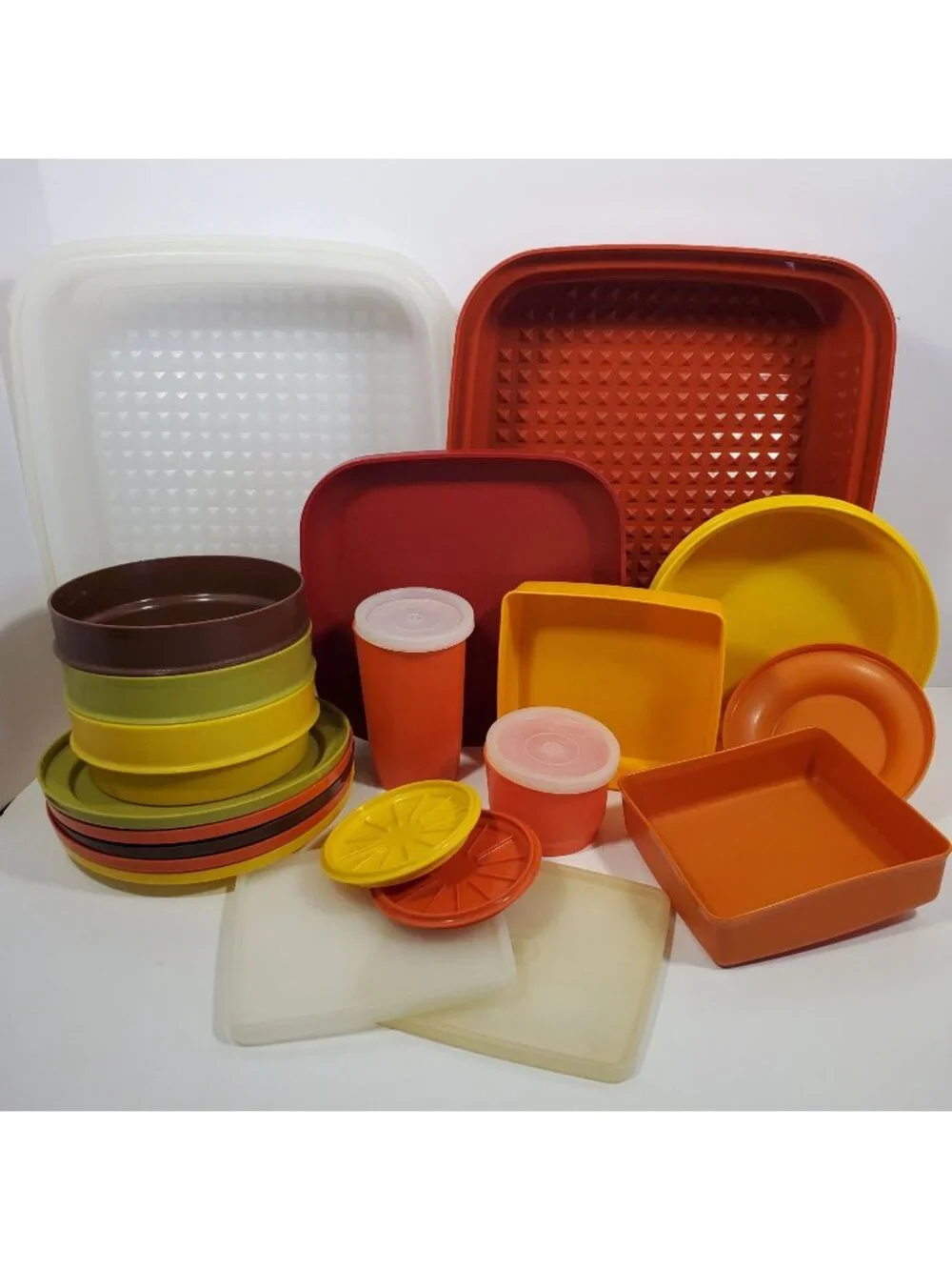 Vintage 70s Tupperware Orange Avocado Green Harvest Brown Gold Bowls Seals Retro